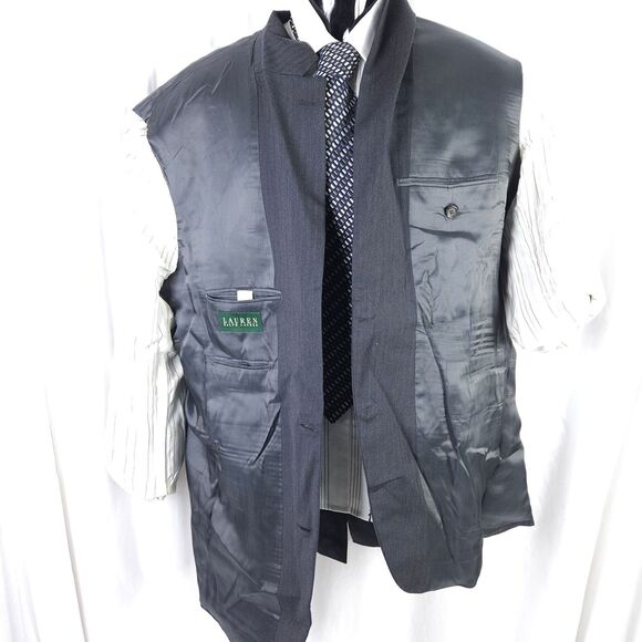 Lauren Ralph Lauren Mens 44L Gray Two Button Single Vent Wool Sport Coat Blazer - Picture 3 of 9